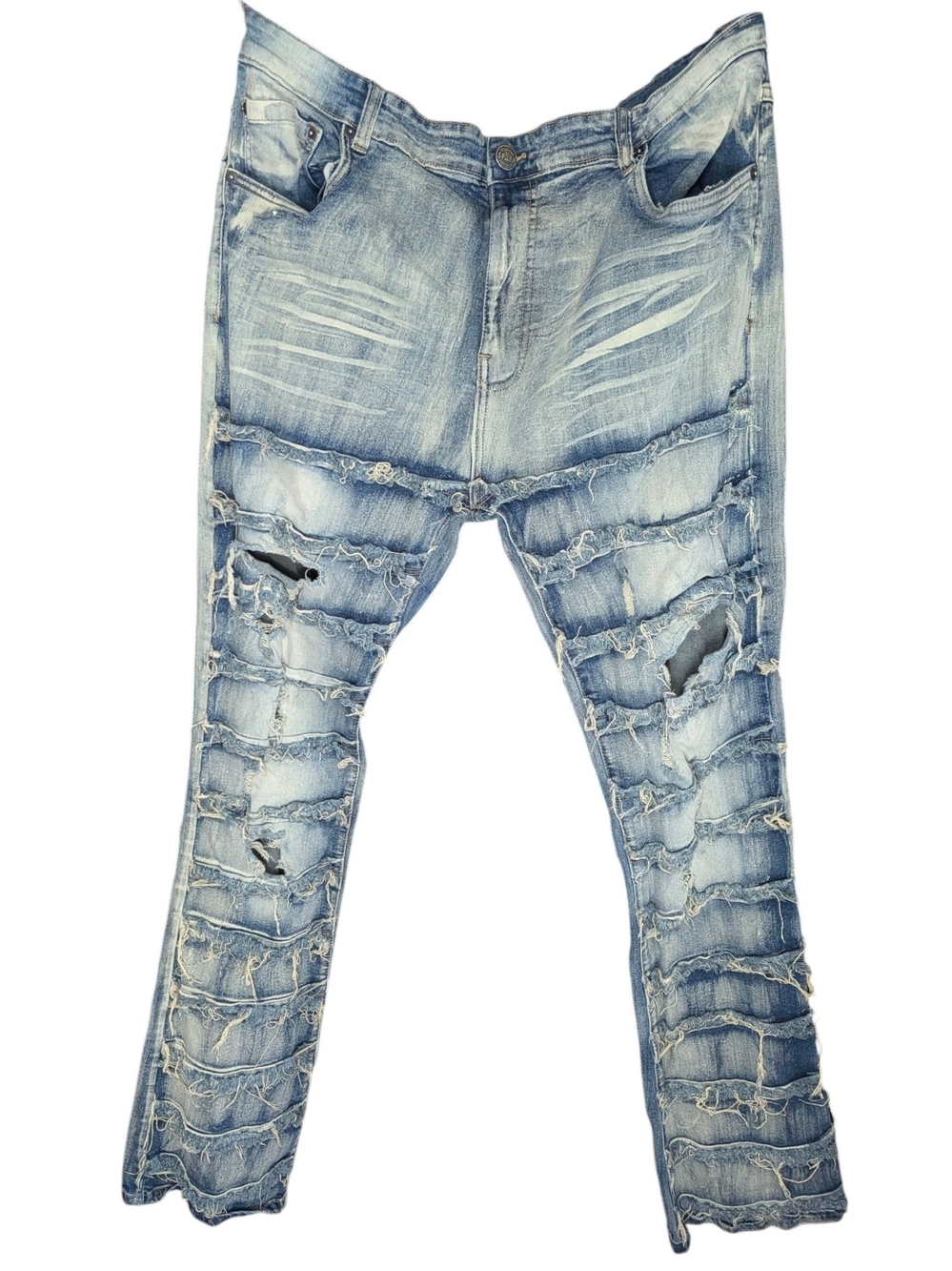 SPARK Studio Collection Light Wash Distressed Paneled Jeans Mens 42x36